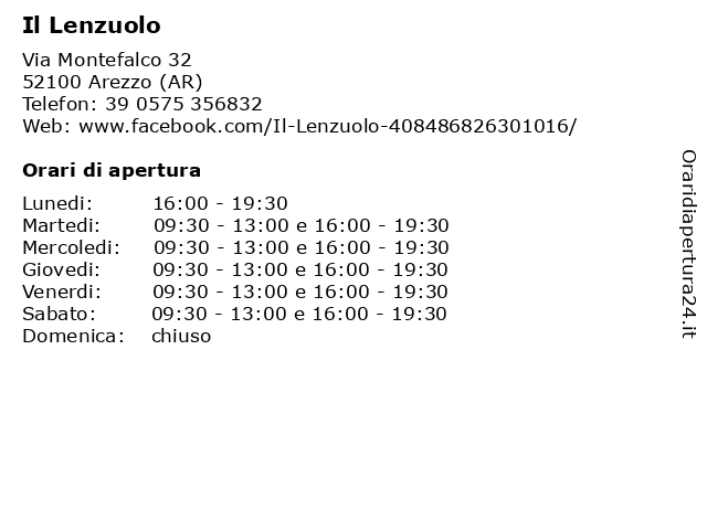 Orari di apertura Il Lenzuolo Via Montefalco